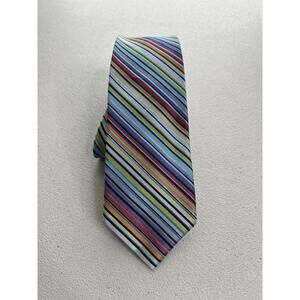 Zenio Blue, Purple, Orange Striped Pattern 100% Microfiber Handmade Tie NWOT